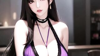 tifa posing and showing her big gits in her purple "refined dress"