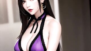 tifa posing and showing her big gits in her purple "refined dress"