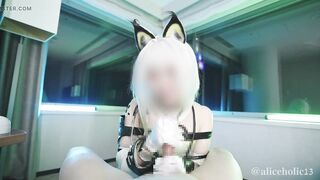 Arknights Kal'tsit Cosplay Femdom lotion satin glove handjob video