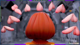 Velma se deja coger por múltiples pollas flotantes y llenan su vagina de semen