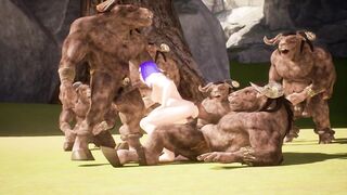 a group of furry minotaurs watch as they fuck two and in the end they all go for her | 3D Porn Wild