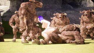 a group of furry minotaurs watch as they fuck two and in the end they all go for her | 3D Porn Wild