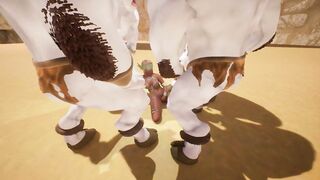 Furry minotaurs cover the body of a tanned girl with cum | creampieGANgbang