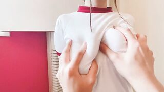 [Boobs ASMR] Breast massage education guidance for busty students wearing gym clothes.