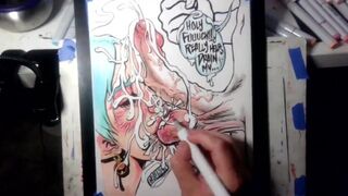 Drawing "The Nut Cruncher" Massive Ball Biting Cum Explosion All Over Her Face, Music by: CeehDeeh