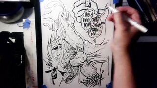 Drawing "The Nut Cruncher" Massive Ball Biting Cum Explosion All Over Her Face, Music by: CeehDeeh
