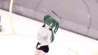 Yuuka Blue Archive Hentai Undress Dance Teddy Bear Playboy Girl MMD 3D Dark Green Hair Color Edit Smixix