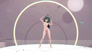 Yuuka Blue Archive Hentai Undress Dance Teddy Bear Playboy Girl MMD 3D Dark Green Hair Color Edit Smixix