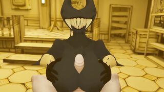 Cum on the face Bendy and the Ink Machine Bendy jerks off a dick with her big breasts for a guy