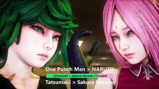 One Punch Man × NARUTO - Tatsumaki × Sakura Haruno × Footjob - Lite Version