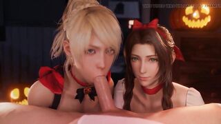 Halloween Night - Two Hotties Sucking Cock and Getting Cum on Their Faces