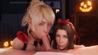 Halloween Night - Two Hotties Sucking Cock and Getting Cum on Their Faces