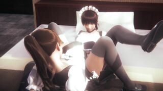 Two Lesbian Maid Scissoring with Clothed