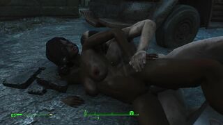Gentle Sex of a Couple in the Pouring Rain in the Game Fallout 4 | PC Gameplay