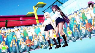 2 Huge Tits Schoolgirls Dancing + Gradual Undressing (3D HENTAI)
