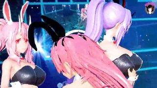 Slime Anime - 3 Cute Girls in Sexy Bunny Suits With Pantyhose Dancing (3D HENTAI)