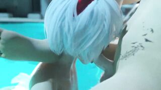 They managed to stay alone at night by the pool.. and they had futa sex. 3D Dickgirl fucks girl and cum on her stomach