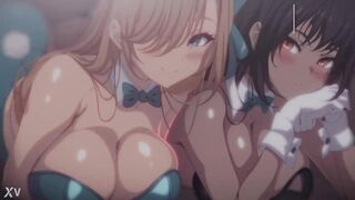 Asuna and Karin nipple licking handjob
