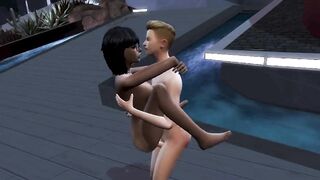 Outside by the fountain holding her (Sims 4 Short Story)