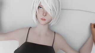 Kiss 2b's ear and cum on her face.