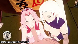 NARUTO 3D HENTAI: Kunoichi Sluts Ino & Sakura thanking their hero Naruto