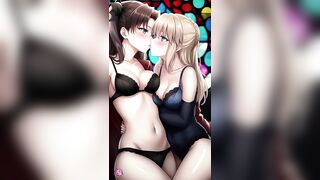 Rin & Saber tease you and stare at you until you come - Pmv Hentai