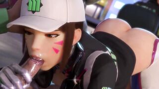 Overwatch porn D.Va cumming in a public place from a big dick Rule34 3D Animation
