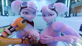 Two Rivets Sucking, Fucking, and Using Their Tits to Milk Cock (Ratchet and Clank)