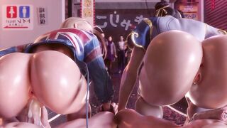 Street Fighter Chunli Compilation Threesome Cammy Dick Ride Creampie 3D uncensored SFM hentai