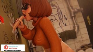 Velma Dinkley Do Deep Blowjob Through Hole in Toilet Stall And Gets Cum | Best Hentai Scooby Doo 3D