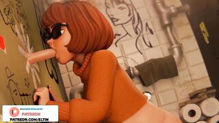 Velma Dinkley Do Deep Blowjob Through Hole in Toilet Stall And Gets Cum | Best Hentai Scooby Doo 3D