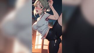 Ghiblish anime girls compilation, yoga pants, creampie, bukkake, blush, anime, big boobs