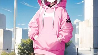 Cute anime girls wearing hoodies
