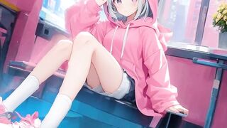 Cute anime girls wearing hoodies