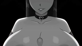 Anime demon girl is giving boobjob with her massive knockers