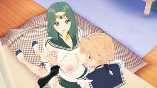 (3D Hentai)(Sailor Moon) Threesome with Sailor Neptune and Sailor Uranus