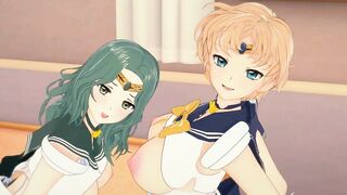 (3D Hentai)(Sailor Moon) Threesome with Sailor Neptune and Sailor Uranus