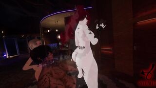 CherryErosXoXo VR and WillowWispy give naked hot sexy stripper lapdances to lucky horny Customer