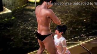 Pretty woman in wet shirt having sex in a sauna hentai video