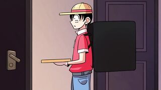 Delivery boy Luffy Fucks her ass and creampie to pussy