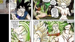 Goku fucks with the hot Caulifla and Kale masturbates watching them
