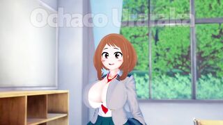 Thick and curvy Ochako Uraraka gives you pleasure in class