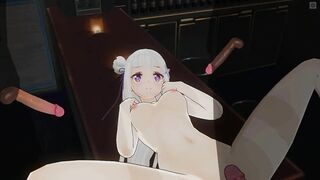 3D HENTAI Emilia Fucks with three Guys at once