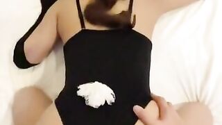 【個人撮影】バニーガールコスのセフレにバックで中出しセックス