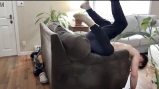 AI generated OnJon prompted Deep Back and Pelvic Elongated Stretching on the Couch for Full Body Tension Relief