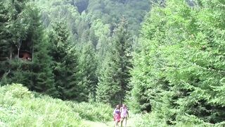 Babe gets fucked in the bushes to a massive mouth cumshot