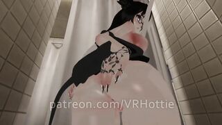 Black and White Haired Glasses Hot Chick Rides you in the Public Wet Shower POV Lap Dance