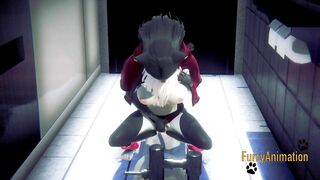 Furry Hentai - Black Kitty Fingering in a Japanese Toilet