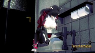 Furry Hentai - Black Kitty Fingering in a Japanese Toilet