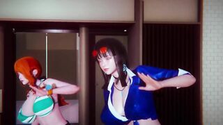 One Piece Futa - Nami and Nico·Robin Passionate Sex - Lite Version